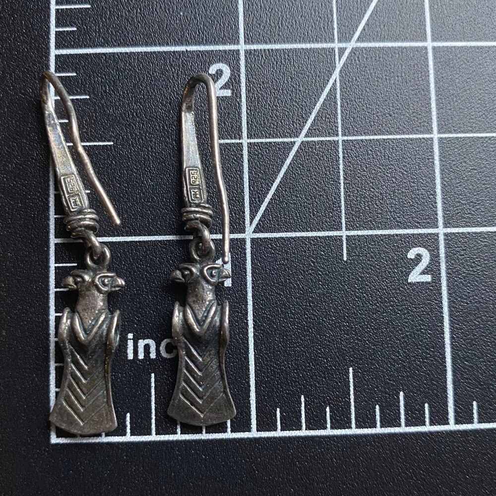 Vintage 925 Silver MK 925 Earrings Bird Totem Aztec Pre Columbian Inspired 1.75" - Picture 7 of 8